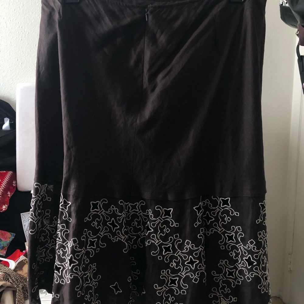 dark brown past the knees skirt.